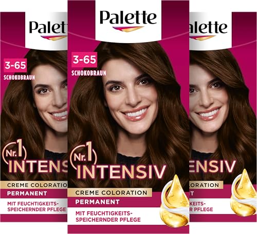 Palette Intensiv Creme Coloration 3-65/750 Schokobraun (3 x 115 ml), permanente Haarfarbe für leuchtende, langanhaltende Farbbrillanz & 100% Grauabdeckung