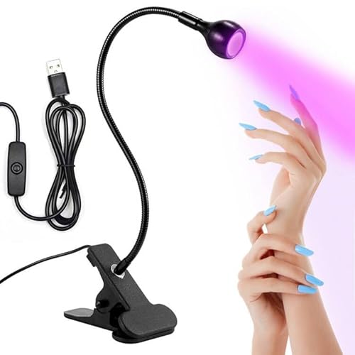 NEOVSUNY UV Lampe für Gelnägel Schwanenhals Flexible Schwanenhals-Led Nägel 3W Mini LED Nagellampe mit Sicherungsclip Drehbarer Nageltrockner Nail Art Nageltrockner zum Aushärten von Nagelkleber