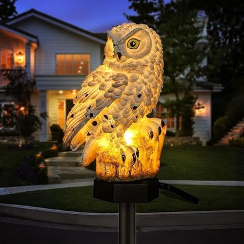 Hoofun Eule Solarleuchten Lampe Garten Wetterfest Automatische LED Outdoor Laterne, Solar Figuren Energiesparende Beleuchtung für Terrasse, Garten, Wege, außen(Weiß)