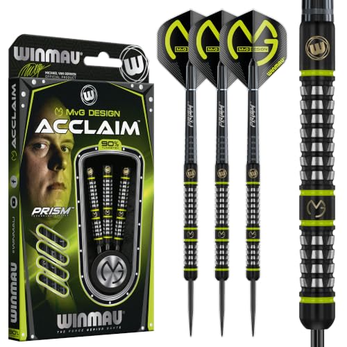WINMAU Michael Van Gerwen MvG Acclaim 25 Gramm Wolfram Dartpfeile mit Stahlspitze Set mit Flights und Shafts