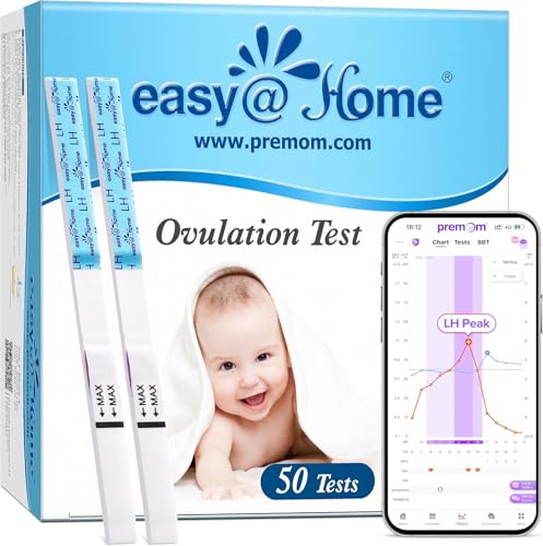 Easy@Home Ovulationstest 25 mIU/ml Kinderwunsch Schnelltest Fruchtbarkeitstests für Eisprung – Unterstützt durch die Premom Ovulation APP (50 LH Tests)