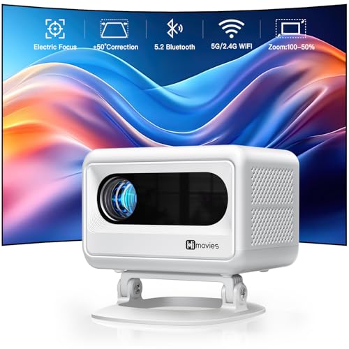 Mini Beamer, 24000L E-Fokus Trapezkorrektur Klein Projektor 4K Unterstützt, Portable Projectok WiFi6 Bluetooth 5.2 Full HD 1080P, Tragbarer Video Projector für Handy/TV Stick/Laptop/HDMI