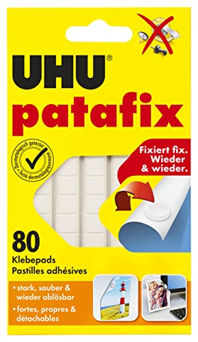 UHU patafix, wieder ablösbare und verwendbare Klebepads, weiß, 80 Stück
