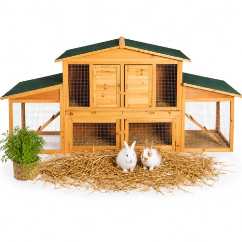 Mucola Hasenstall Kaninchenstall XXL mit Freilaufgehege 215x73x100 cm Holz