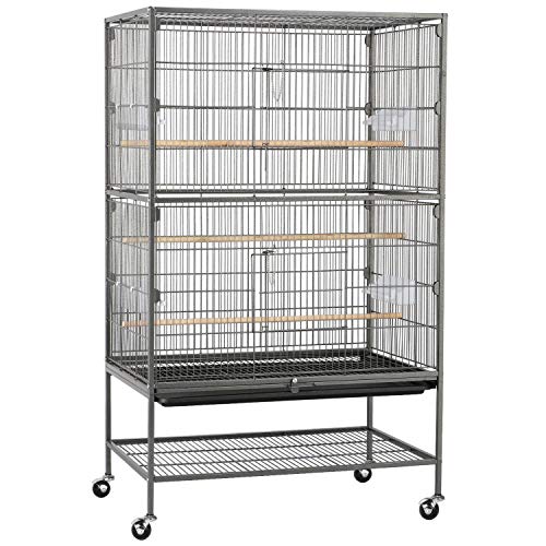 Yaheetech Vogelvoliere Vogelkäfig 2 Türen Vogelhaus Käfig mit 4 Rollen Nagervoliere 131cm hoch