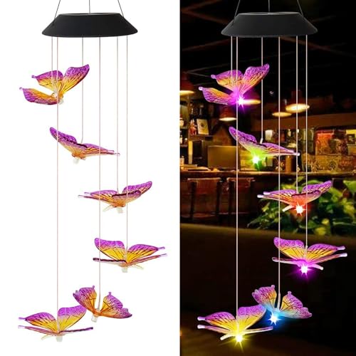 ENLACE Windspiel Solar Schmetterling, LED Windspiele Farbwechselnde Wasserdicht, Solar Windspiele Aussen für Mutter, Muttertagsgeschenk, Balkon, Terrasse, Gartendeko