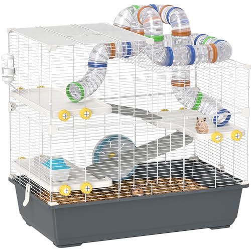 PawHut Hamsterkäfig 4 Etagen mit Laufrad für Hamster 78 x 45 x 73 cm Grau