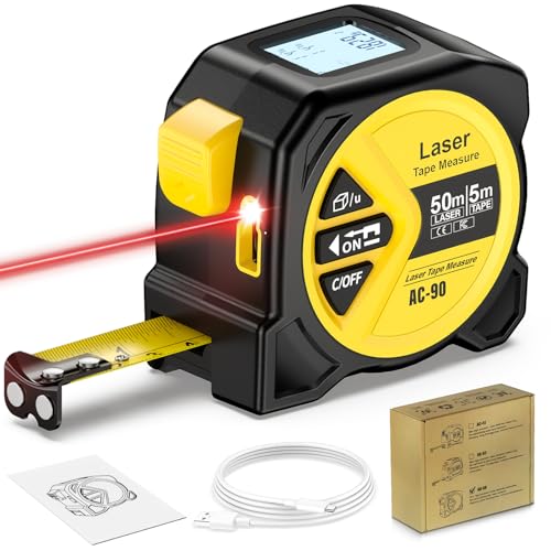 FNITAER Laser Entfernungsmesser 50 m, 2-in-1 mit 5 m Stahl-Maßband, Digitaler Abstandsmesser für Länge, Fläche, Volumen & Pythagoras, LCD-Display, Magnetischer Endhaken, USB-C Ladefunktion