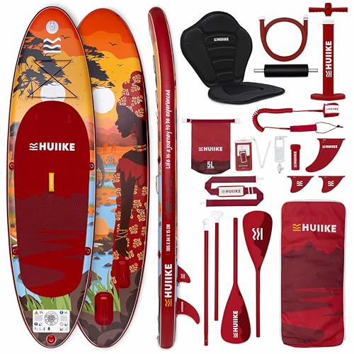 HUIIKE Stand Up Paddling Board mit Zubehör, Paddel, Finnen, Pumpe. Paddle Sup Board Aufblasbar Hohe Stabilität und Widerstandsfähigkeit. 305 x 84 x 15 cm, Belastbar bis 130 kg