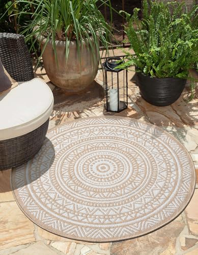 the carpet Mistra - robuster Teppich, modern, langlebig und pflegeleicht, In- und Outdoor, Wohnzimmer, ideal für Küche, Flur und Wintergarten, flachgewebt, Natur, 160 x 160 cm Rund