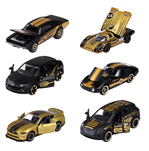 Majorette - Limited Edition 9 – 1 von 6 zufälligen Spielzeugautos im Gold-Design, für Kinder ab 3 Jahren, kleine Modellautos mit Freilauf und Federung, mit Sammelkarte