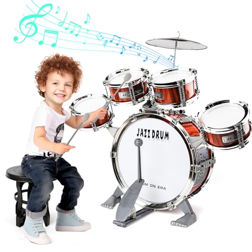 Verdantree Schlagzeug für Kinder, 5 Trommeln mit Hocker, Musikinstrument für frühkindliche Bildung, passend für Kinder ab 3 Jahren, Drumset für Jungen & Mädchen