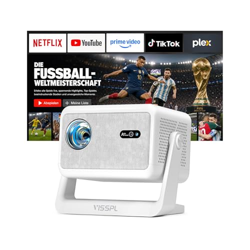 Smart Mini Beamer 4k [Offiziell Lizenzierter APP ] VISSPL 3000ANSI 4K Heimkino & Outdoor Beamer, Autofokus/Trapezkorrektur, WiFi6 Bluetooth Full HD 1080P Video Projektor für Handy/PC