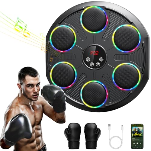Music Boxing Machine, Extra Large Professionelles Boxmaschine Musik Farbiger LED-Elektronik und Bluetooth, 12 Geschwindigkeiten und Modi, für Erwachsene und Kinder, Indoor und Fitnessstudios, Schwarz