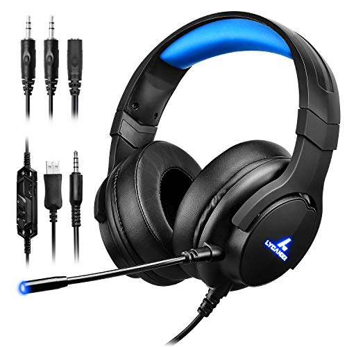 LYCANDER Gaming-Headset mit Mikrofon und LED-Licht, 3,5 mm Eingang, für PC, PS4, Xbox One, Nintendo Switch und mehr (Intermediate - Schwarz und blau)