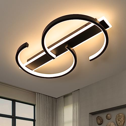 LED Deckenleuchte Dimmbar Deckenlampe Schwarz Wohnzimmerlampe 35W mit Fernbedienung 2-Ringen kreis Deckenleuchte Schlafzimmerlampe Arbeitzimmer Büro Modern Led deckenbeleuchtung-40cm Schwarz