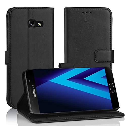 Simpeak Hülle Kompatibel mit Samsung Galaxy A3 2017, Handyhülle Kompatibel für Samsung A3 2017 Leder Flipcase [Kartensteckplätze] [Stand Feature] [Magnetic Closure Snap] - Schwarz