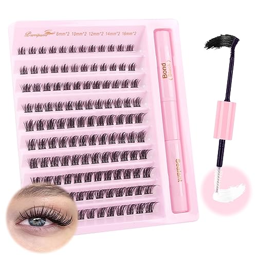 Parriparri Cluster Wimpern-Set, Manga-Einzelwimpern mit Bindung, Dichtung und Locke, natürliches Aussehen, 8–16 mm, flauschige Wimpernverlängerung zum Selbermachen, mit Klebstoff, 120 Stück