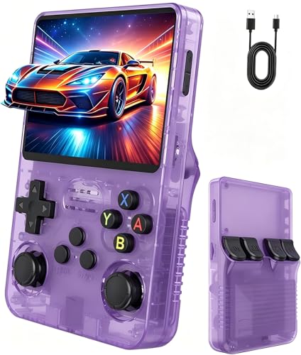 Handheld Retro Spielkonsole 3,5 Zoll IPS HD Bildschirm, Tragbare Retro Konsole mit Dual Joystick, Klassische Videospiele, Portable Spielekonsole für Zuhause und Unterwegs (Rauchlila)