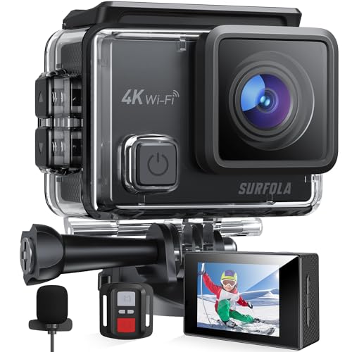 Surfola Action Cam 4K, Unterwasserkamera 40M Wasserdicht 20MP EIS Bildstabilisierun 170° Weitwinkel Helmkamera WiFi