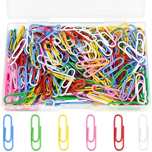 luckaide Büroklammern, 200 Stück Büroklammern Bunt Motiv 28mm Klein Büroklammer Oval Klammern Metall Paper Clips Lesezeichen Briefklammern mit Transparentbox für Büro, Klassenzimmer, Aktenklammer