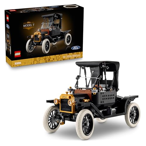 LEGO Icons Ford Model T - Retro Auto Modellbau für Erwachsene - Sammler Ausstellungsset mit Stofffaltdach, hohen Rädern & geteilter Windschutzscheibe - Geschenk für Fans klassischer Fahrzeuge - 11376