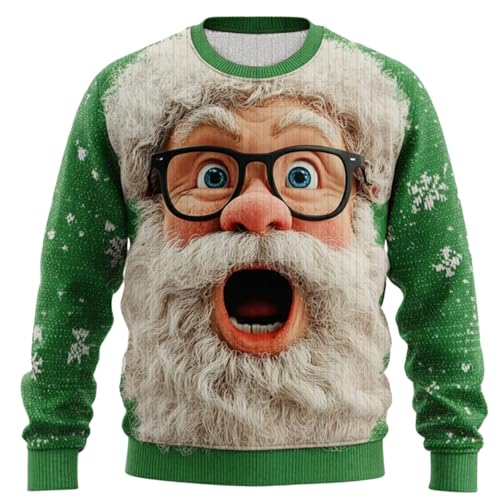 Generisch Herren Weihnachtspullover Lustig Weihnachts Sweatshirt Hässliche Sweatshirts Ugly Sweater Weihnachten 3D Druke Rundhals Pullover Weihnachtsshirt Langarm Baumwolle Weihnachtspulli