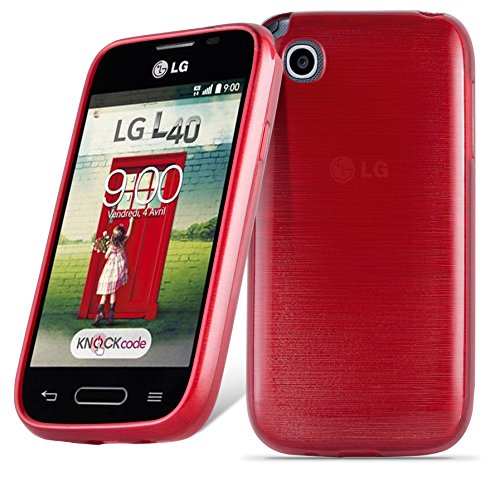 Cadorabo Hülle kompatibel mit LG L40 Schutzhülle TPU Silikon Case Brushed Design Slim Kratzfest Weiche Gummi mit Rundumschutz Case Hülle für LG L40 in Rot
