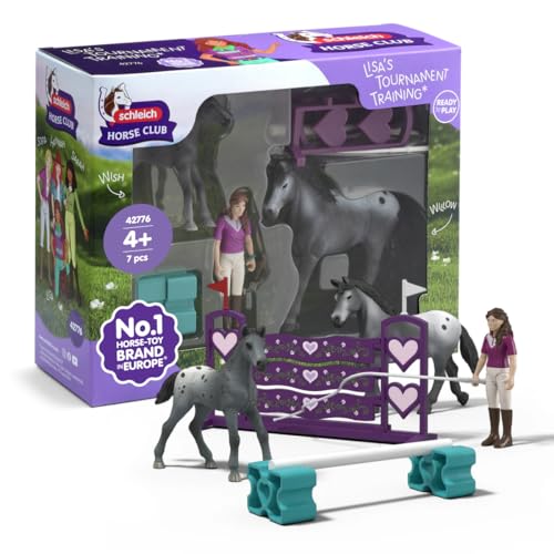 schleich Horse Club | Lisa's Turnier Training 42776 | Set inkl. Pferd, Fohlen, bewegliche Figur Lisa, Hindernisse & Reitzubehör | Pferde Spielzeug für Mädchen und Jungen ab 5 Jahren | 7 Teile