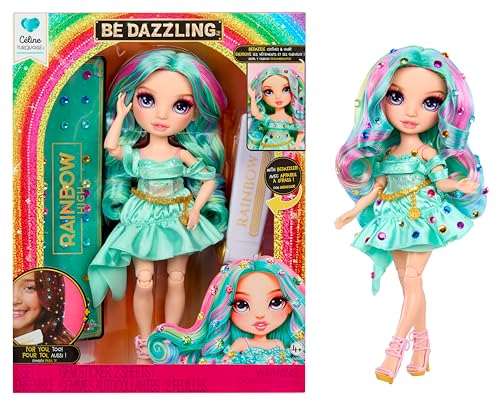 Rainbow High Be Dazzling – Celine Turquoise – Blaugrüne 28 cm Modepuppe mit Verzierungswerkzeug, Funkelnden Schmucksteinen und Styling-Accessoires