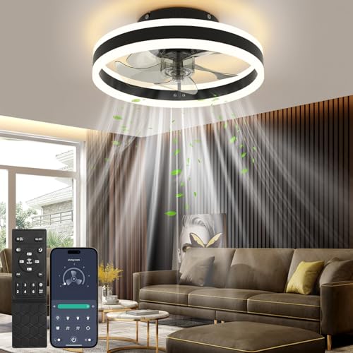Nalezuns Deckenventilator mit Licht, 40 cm, Schwarz, 6 Stufen, dimmbar