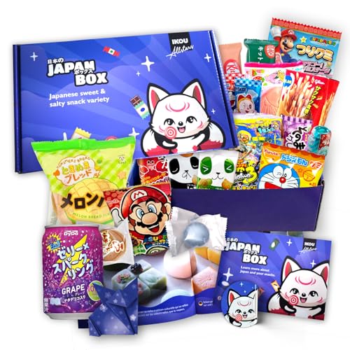IKOU OKASHI Box - Japanische Süssigkeiten & Snacks | Probierbox Geschenkidee mit Schokolade, Chips & Bonbons, inkl. Origami & Sticker!