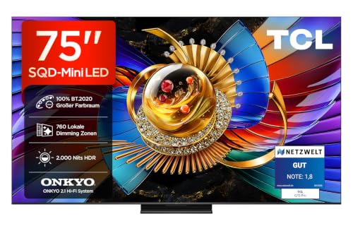 TCL 75Q7D Pro SQD-Mini LED 75 Zoll Fernseher, 4K Smart TV, Google TV | 760 Dimming-Zonen, 2000 Nits Spitzenhelligkeit, Dolby Vision IQ & Atmos, 2.1 Onkyo Sound, 144 Hz VRR, AirPlay 2 & Alexa