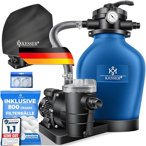 KESSER® Sandfilteranlage für Pools, 400 W, 10.200 L/h, 7-Wege-Ventil, Blau