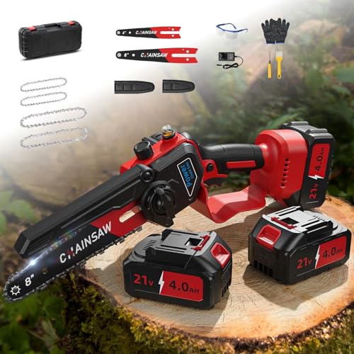 Akku Kettensäge 1300W Bürstenloser Motor, 6 Zoll & 8 Zoll Mini Kettensäge Elektro mit 8000mAh, Handkettensäge mit Auto-Öler, Kompatibel mit Makita Akku, Für Garten Baumschnitt Schere und Schneiden