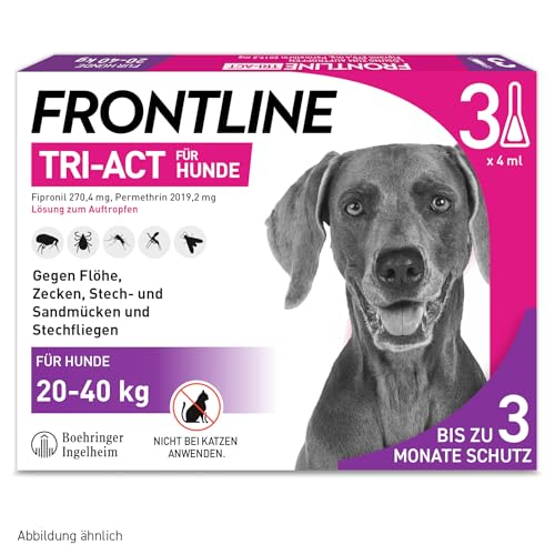 FRONTLINE TRI-ACT Hund L gegen Zecken, Flöhe & Mücken (große Hunde 20 bis 40 kg) - 3X Pipetten für bis zu 3 Monate Schutz - wasserfest - perfekt auf Reisen