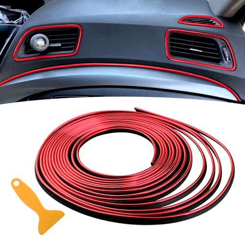 Rot Zierstreifen Auto -Autodeko LKW Zubehör Innenraum Auto Tuning Frauen Mann Moulding Line Deko Zubehör DIY Filler Flexible Strip, Universal Deko Zubehör mit Installation Tool,5M