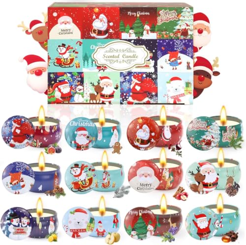 Obcxin Weihnachtskerzen, 12 Stück Duftkerze Weihnachten, 100% Natürliches Sojawachs Duftkerzen Geschenkset Weihnachtsgeschenke, Kerzen Geschenkset für Weihnachten, Geburtstag, Valentinstag
