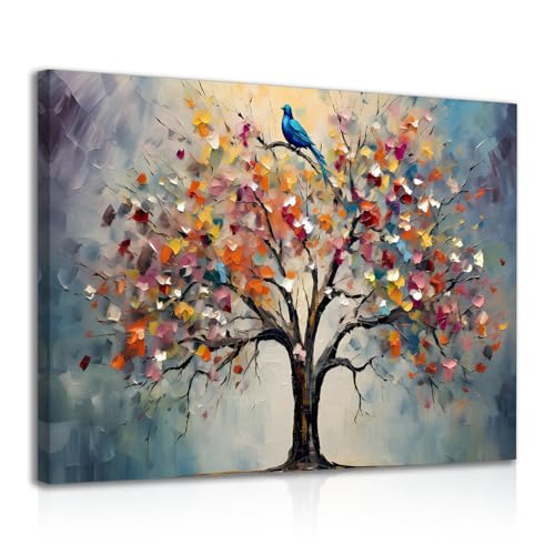 Dazzlewall Gerahmt Bunt Baum des Lebens Wand Kunstdruck, Vintage Blume Baum Malerei Bild für Schlafzimmer Wohnzimmer Dekor 12x16 zoll
