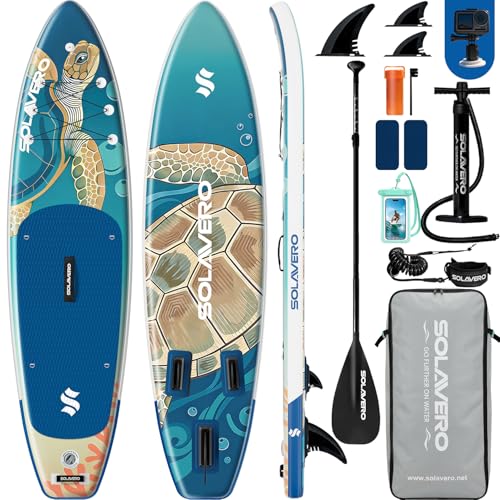 SOLAVERO Stand Up Paddling Board mit Allem Zubehör, Aufblasbares SUP Board Set mit 83 cm Extra Breit, 335 cm Paddleboard für 2 Personen/Familien, Stand Up Paddle für Anfänger, Tragkraft 200 kg