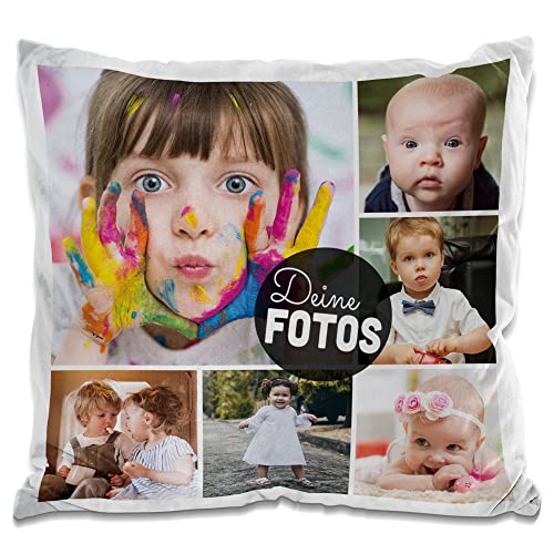 Print Royal Flauschiges Kissen mit Fotocollage selbst gestalten - mit 6 Fotos Personalisieren - Geschenk für Freunde und Familie | Weiss flauschig, inkl. Kissenfüllung, 40x40cm