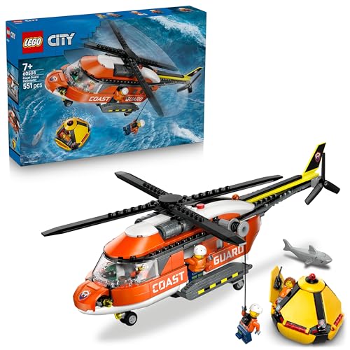 LEGO City Hubschrauber der Küstenwache 60503 | Spielzeug ab 7 Jahren für Jungen, 4 Minifiguren und Hai Figur, Einsatzfahrzeug Modellbausatz, Geburtstagsgeschenk, 551 Teile