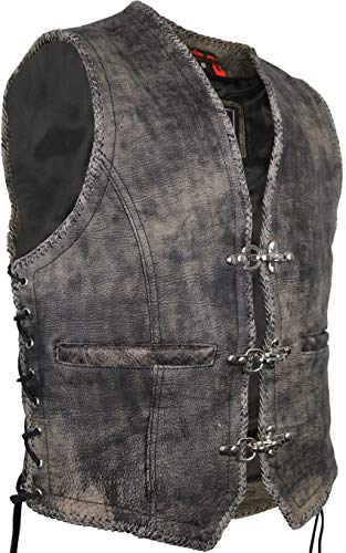 MDM Herren Retro Motorrad Lederweste/Kutte, Vintage Look, Seitlich geschnürt, (Gr. L)