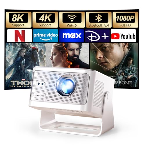 Magcubic Mini Beamer 4K & 8K 1080P Unterstützt, Projektor Tragbarer mit WiFi 6 Bluetooth 5.4, Autofokus 6D Auto-Trapezkorrektur, 12W Lautsprecher, 180° Dreh Smart Beamer Heimkino HY350MAX