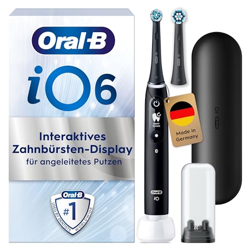 Oral-B iO Series 6 Elektrische Zahnbürste/Electric Toothbrush, 2 Aufsteckbürsten, 5 Putzmodi für Zahnpflege, Display & Reiseetui, Valentinstagsgeschenk für Ihn/Sie, Designed by Braun, black lava