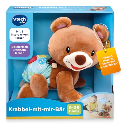 Vtech Baby I Krabbel-mit-Mir-Bär I Interaktives Plüschtier mit Musik, Licht und Sprache für Motorik und Lernen I Krabbelhilfe I Plüschtier I Motorikförderung I Für Kinder 9-36 Monate