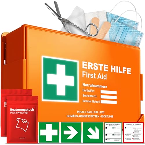 Erste Hilfe Kasten Modell 2026 DIN 13157:2021 mit Wandhalterung & Aufkleber