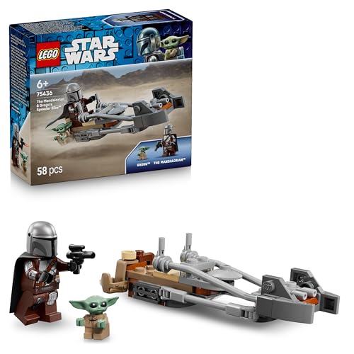 LEGO Star Wars Der Mandalorianer und Grogu auf ihrem Speeder Bike - Set mit Fahrzeug und 2 Star Wars Figuren für Actionabenteuer - Geschenk für Kinder ab 6 Jahren - 75436