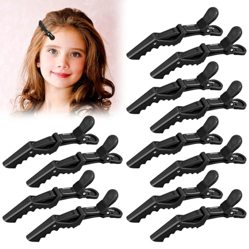 LOPHE Haarspange, 12 Stück Haarclips Schwarz Haarklammern Friseurbedarf, Krokodil-Abteilklammern Zum Stylen und Schneiden, Hair Clips for Women, Große