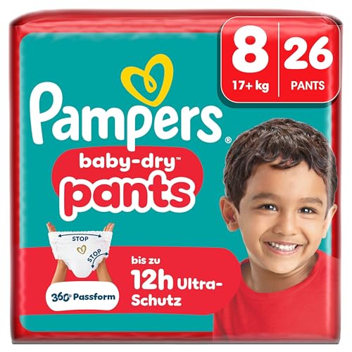 Pampers Baby-Dry Pants Größe 8, 26 Stück, 17kg+, 360° auslaufsichere Passform für Tag und Nacht